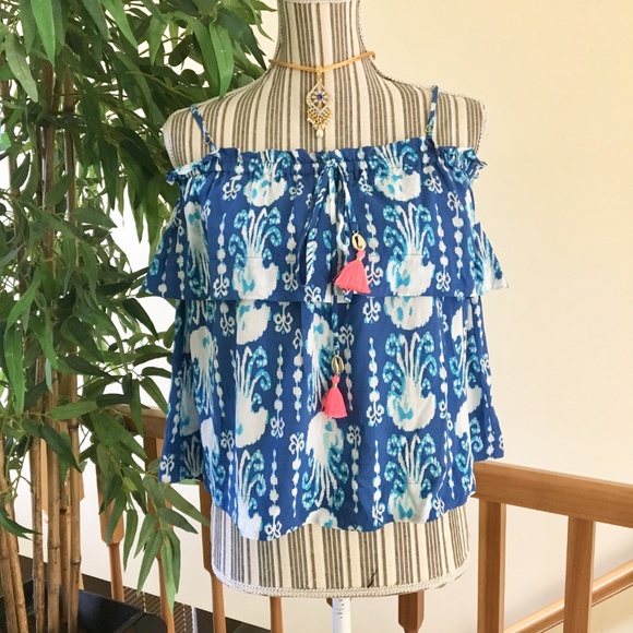 Top Lilly Pulitzer MAYS TOP Indigo Avec Glands Et Méduses Bleues - Tailles M/L, Neuf Avec étiquettes
